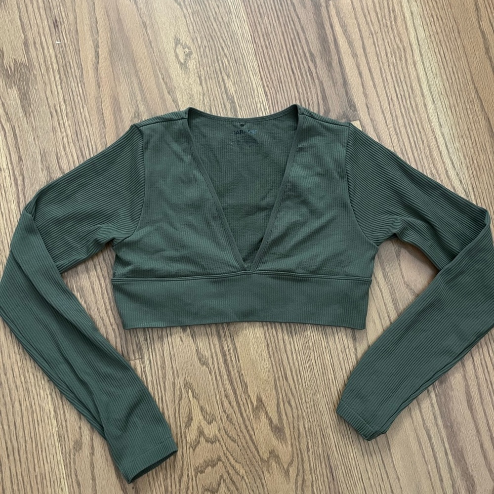 Garage Olive Green Long Sleeve Crop Top